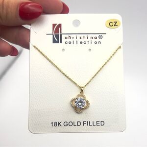 18k gold filled chain with CZ clover or flower Pendant